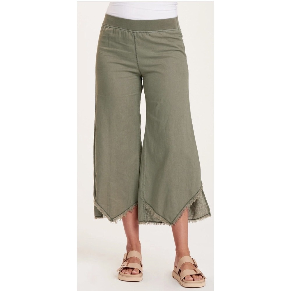 XCVI Wearables Astri Linen Blend Wide Leg Crop Pants Olive XS